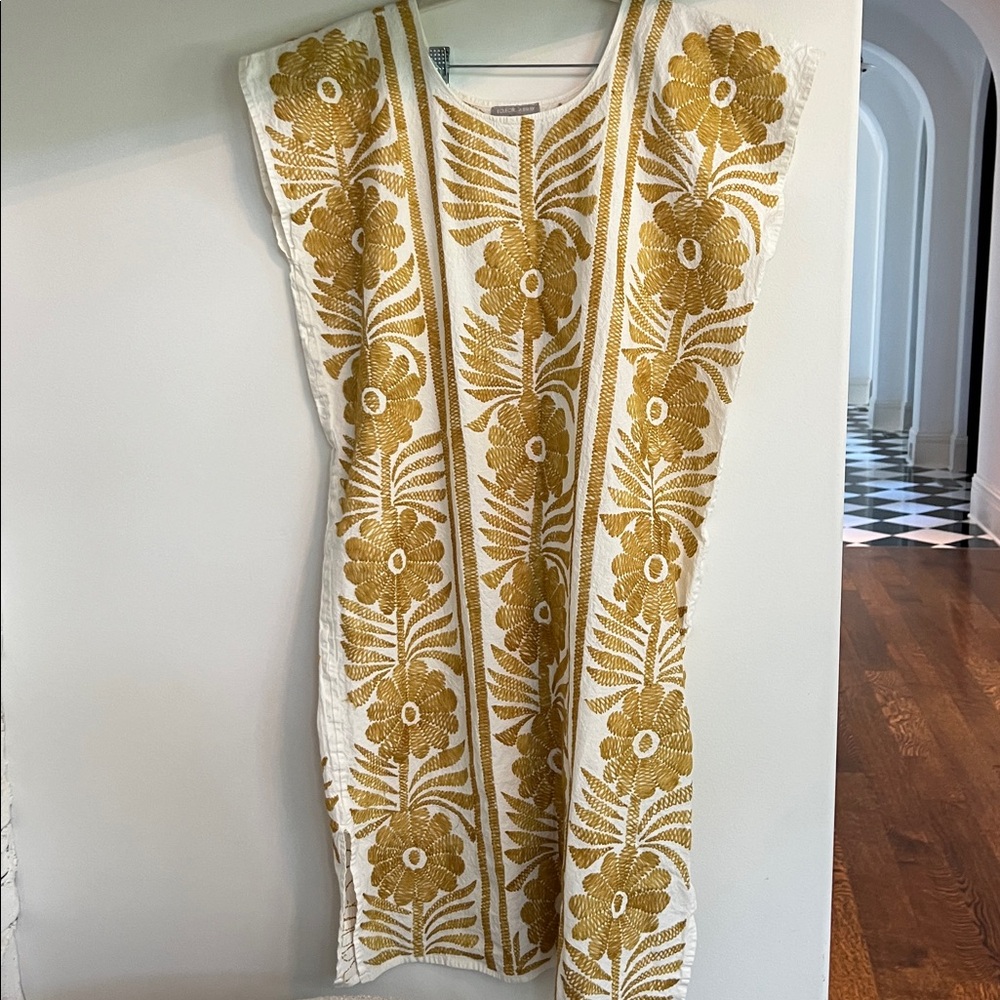 Embroidered Gold and White Midi Dress